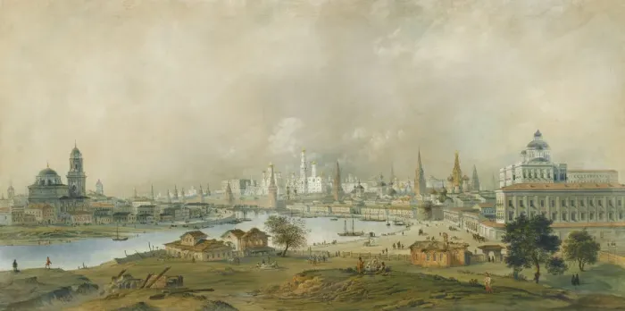 Framed Print : View of the Moscow Kremlin from the Ustinsky Bridge. Artist: Bossoli, Carlo (1815-1884) Framed Print : View of the Moscow Kremlin from the Ustinsky Bridge. Artist: Bossoli, Carlo (1815-1884)
