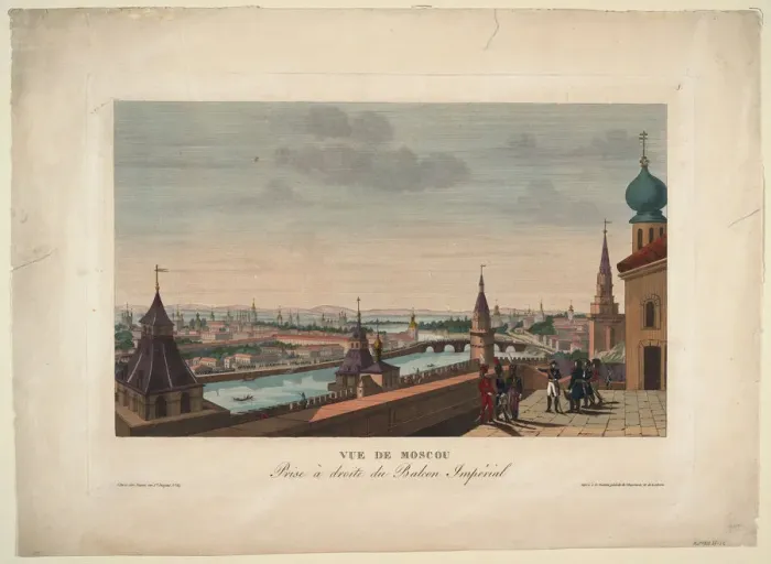 Framed Print : View of Moscow, taken from the balcony of the Imperial Palace, 1812. Artist: Courvoisier-Voisin, Henri (1757-1830) Framed Print : View of Moscow, taken from the balcony of the Imperial Palace, 1812. Artist: Courvoisier-Voisin, Henri (1757-1830)