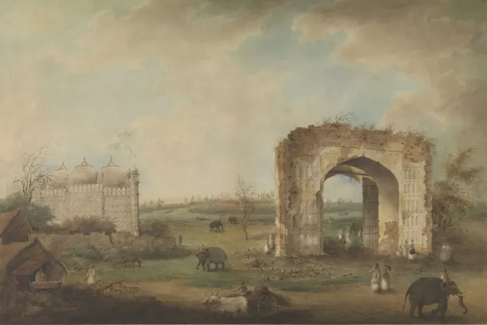 Framed Print : View of a Mosque and Gateway at Motijhil, ca. 1814-23. Creator: Attributed to Sita Ram Framed Print : View of a Mosque and Gateway at Motijhil, ca. 1814-23. Creator: Attributed to Sita Ram