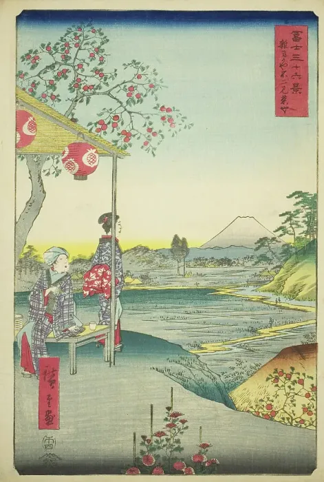 Framed Print : View of Mount Fuji from a Teahouse at Zoshigaya (Zoshigaya Fujimi chaya), from the... 1858. Creator: Ando Hiroshige Framed Print : View of Mount Fuji from a Teahouse at Zoshigaya (Zoshigaya Fujimi chaya), from the... 1858. Creator: Ando Hiroshige