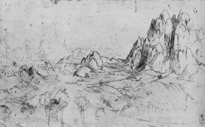 Framed Print : View of a Mountain Range, c1480 (1945). Artist: Leonardo da Vinci Framed Print : View of a Mountain Range, c1480 (1945). Artist: Leonardo da Vinci