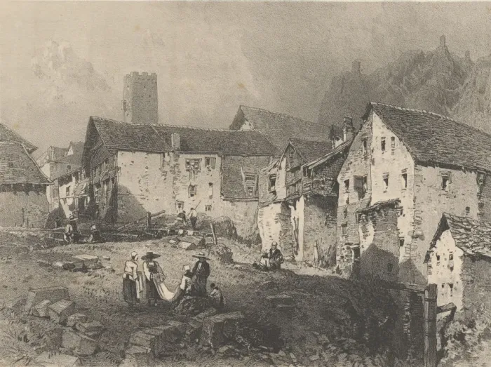 Framed Print : View of a Mountain Village, ca. 1829-33. Creator: Godefroy Engelmann Framed Print : View of a Mountain Village, ca. 1829-33. Creator: Godefroy Engelmann