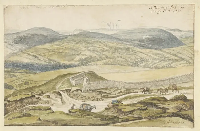 Framed Print : View of the mountains from High Peak in Derbyshire, 1699. Creator: Jan Siberechts Framed Print : View of the mountains from High Peak in Derbyshire, 1699. Creator: Jan Siberechts