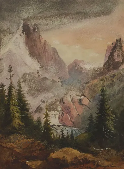 Framed Print : View of Mountains, mid 19th century. Creator: Alfred Jacob Miller Framed Print : View of Mountains, mid 19th century. Creator: Alfred Jacob Miller