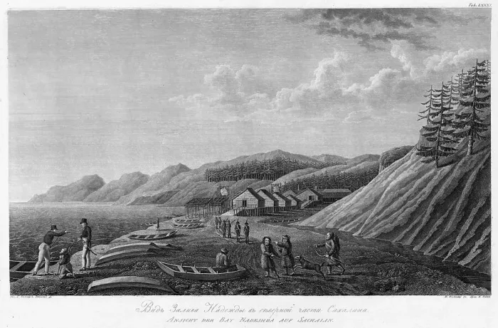 Framed Print : View of Nadezhda Bay in the Northern Part of Sakhalin Island, 1813. Creator: Koz'ma Vasil'evich Chesky Framed Print : View of Nadezhda Bay in the Northern Part of Sakhalin Island, 1813. Creator: Koz'ma Vasil'evich Chesky