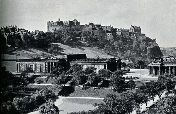 View of the National Gallery of Scotland and Edinburgh Castle, c1945