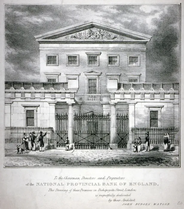 Framed Print : View of the National Provincial Bank at no 112 Bishopsgate Street, City of London, c1840 Framed Print : View of the National Provincial Bank at no 112 Bishopsgate Street, City of London, c1840