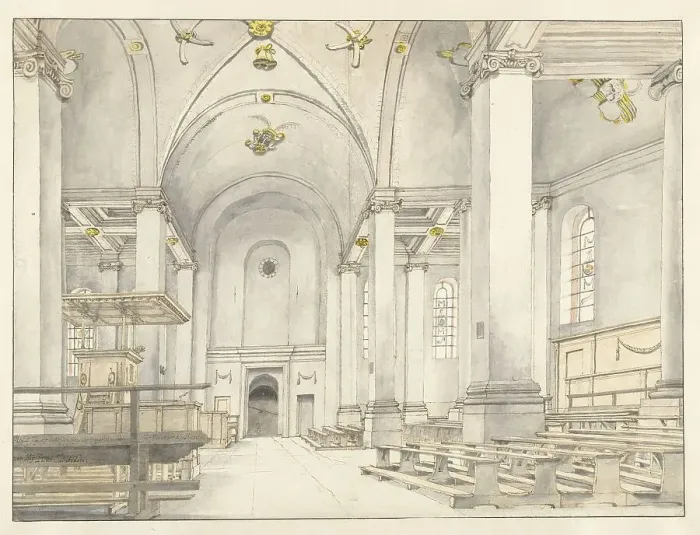 Framed Print : View of the Nave of the Nieuwe Kerk, Haarlem, Looking West, 1650. Creator: Pieter Jansz Saenredam Framed Print : View of the Nave of the Nieuwe Kerk, Haarlem, Looking West, 1650. Creator: Pieter Jansz Saenredam