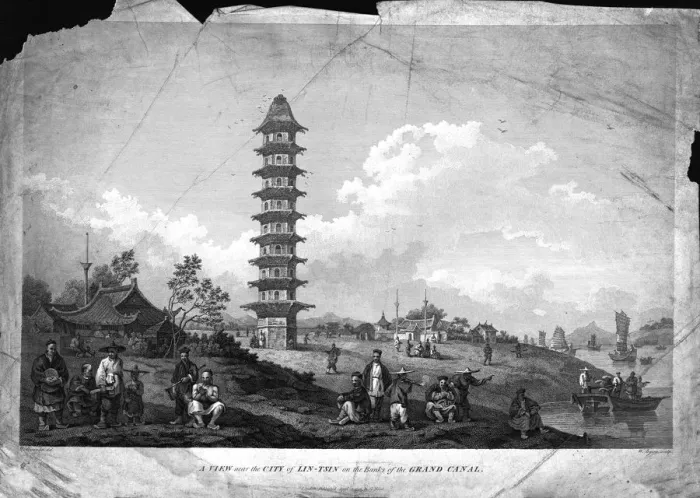 Framed Print : A View near the City of Lin-Tsin on the Banks of the Grand Canal. 1796. Artist: William Byrne Framed Print : A View near the City of Lin-Tsin on the Banks of the Grand Canal. 1796. Artist: William Byrne