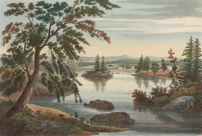 Framed Print : View Near Fort Miller (No. 10 (later changed to No. 9) of The Hudson River Portfolio) Framed Print : View Near Fort Miller (No. 10 (later changed to No. 9) of The Hudson River Portfolio)
