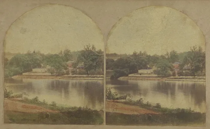 Framed Print : View Near Philadelphia. Falls of Schuykill, 1860s. Creator: New York Stereoscopic Company Framed Print : View Near Philadelphia. Falls of Schuykill, 1860s. Creator: New York Stereoscopic Company