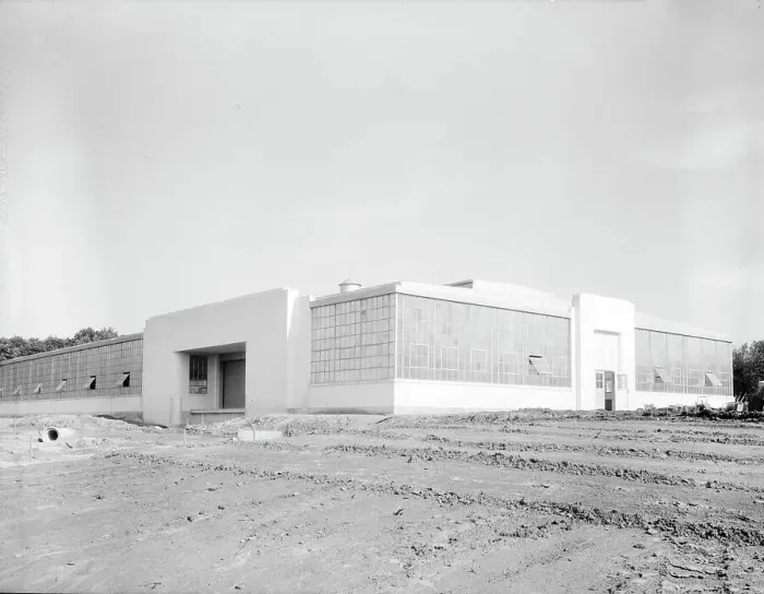 Framed Print : View of nearly completed factory for garment workers, Hightstown, New Jersey, 1936. Creator: Dorothea Lange Framed Print : View of nearly completed factory for garment workers, Hightstown, New Jersey, 1936. Creator: Dorothea Lange