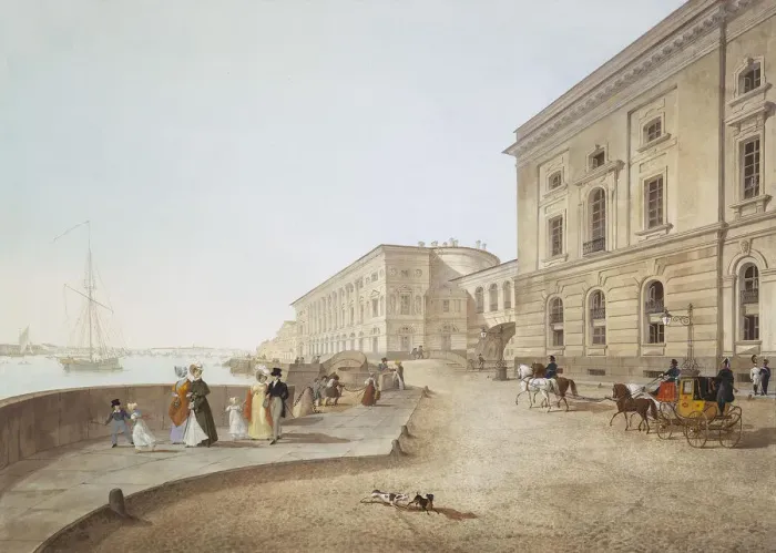 Framed Print : View of the Neva Embankment by the Old Hermitage Building, 1824. Artist: Beggrov, Karl Petrovich (1799-1875) Framed Print : View of the Neva Embankment by the Old Hermitage Building, 1824. Artist: Beggrov, Karl Petrovich (1799-1875)