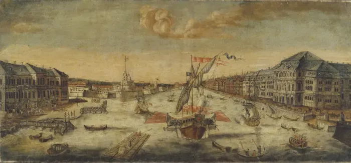 Framed Print : View of the Neva River banks, 1753. Artist: Anonymous, 18th century Framed Print : View of the Neva River banks, 1753. Artist: Anonymous, 18th century