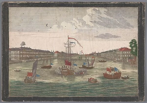 View of the Neva River in St Petersburg seen from the west side, 1700-1799. Creator: Anon