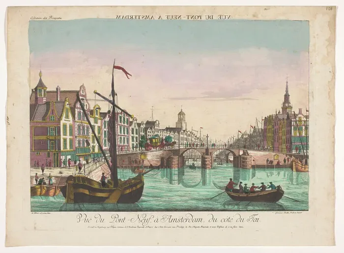 Framed Print : View of the new bridge over the Amstel in Amsterdam, 1755-1779. Creator: Johann Friedrich Leizelt Framed Print : View of the new bridge over the Amstel in Amsterdam, 1755-1779. Creator: Johann Friedrich Leizelt