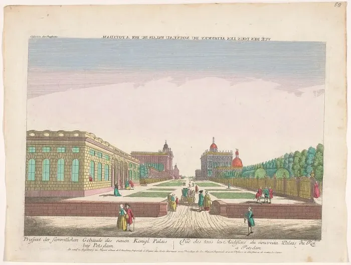 Framed Print : View of the New Palace in Potsdam seen from the garden, 1755-1779. Creator: Johann Anton Riedel Framed Print : View of the New Palace in Potsdam seen from the garden, 1755-1779. Creator: Johann Anton Riedel