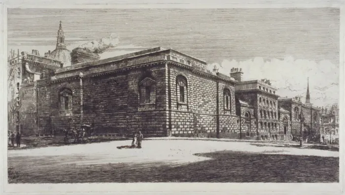 Framed Print : View of Newgate Prison, Old Bailey, from Newgate Street, City of London, c1900. Artist Framed Print : View of Newgate Prison, Old Bailey, from Newgate Street, City of London, c1900. Artist