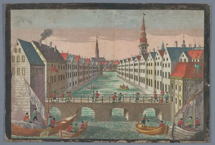 Framed Print : View of the Nikolaifleet opposite St. Nicholas church in Hamburg, 1742-1801. Creator: Anon Framed Print : View of the Nikolaifleet opposite St. Nicholas church in Hamburg, 1742-1801. Creator: Anon