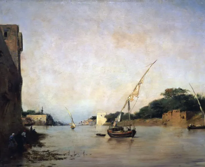 Framed Print : View of the Nile, 19th century. Artist: Eugene Fromentin Framed Print : View of the Nile, 19th century. Artist: Eugene Fromentin
