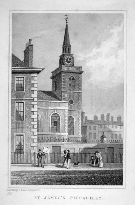 Framed Print : View of the north-western end of St Jamess Church, Piccadilly, London, c1827 Framed Print : View of the north-western end of St Jamess Church, Piccadilly, London, c1827