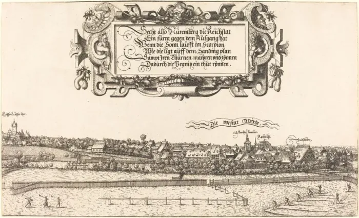 Framed Print : View of Nuremberg from the East [right section], 1552. Creator: Hans Sebald Lautensack