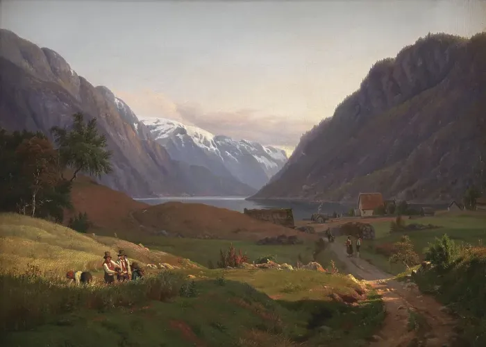 Framed Print : View of Odda at the Sor Fjord in Hardanger, Norway. Morning Light, 1836. Creator: Louis Gurlitt Framed Print : View of Odda at the Sor Fjord in Hardanger, Norway. Morning Light, 1836. Creator: Louis Gurlitt