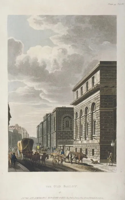 Framed Print : View of Old Bailey, looking north, City of London, 1814. Artist: Rudolph Ackermann Framed Print : View of Old Bailey, looking north, City of London, 1814. Artist: Rudolph Ackermann