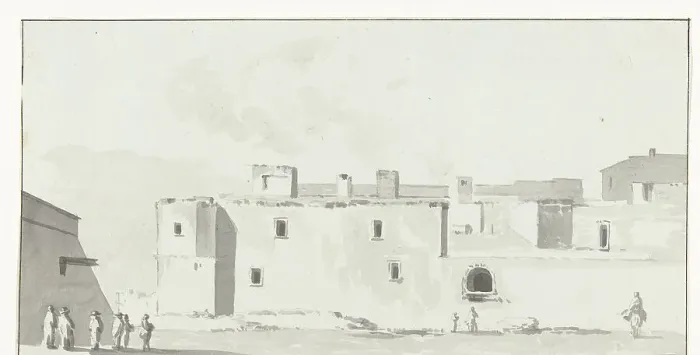 Framed Print : View of the Old Palace of the Count of Egmond Pignatelli in Cerignola, 1778. Creator: Louis Ducros Framed Print : View of the Old Palace of the Count of Egmond Pignatelli in Cerignola, 1778. Creator: Louis Ducros