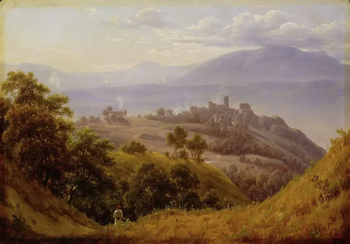 Framed Print : View of Olevano, probably 1834. Creator: Thomas Fearnley Framed Print : View of Olevano, probably 1834. Creator: Thomas Fearnley