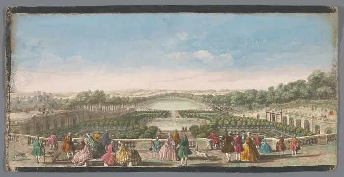 Framed Print : View of the Orangerie of the Palace of Versailles, 1700-1799. Creators: Anon, Jacques Rigaud Framed Print : View of the Orangerie of the Palace of Versailles, 1700-1799. Creators: Anon, Jacques Rigaud