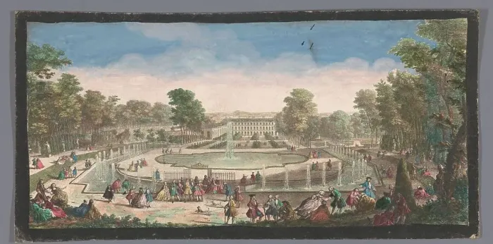 Framed Print : View of the Orangery of the Château de Saint-Cloud, 1730. Creators: Anon, Jacques Rigaud Framed Print : View of the Orangery of the Château de Saint-Cloud, 1730. Creators: Anon, Jacques Rigaud