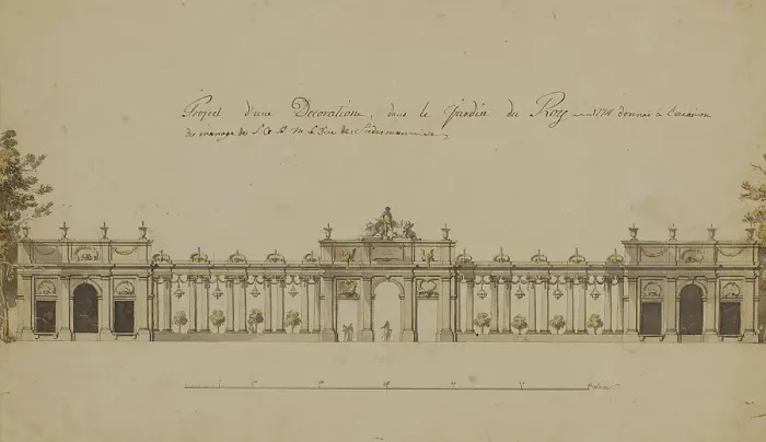 Framed Print : View of the orangery in the Kungstradgarden, decorated on the occasion of Duke Karl's...in 1774. Creator: Jean Eric Rehn Framed Print : View of the orangery in the Kungstradgarden, decorated on the occasion of Duke Karl's...in 1774. Creator: Jean Eric Rehn