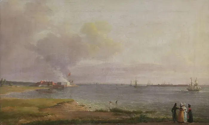 Framed Print : View over oresund near the Lime Works, 1818. Creator: Johan Christian Dahl Framed Print : View over oresund near the Lime Works, 1818. Creator: Johan Christian Dahl