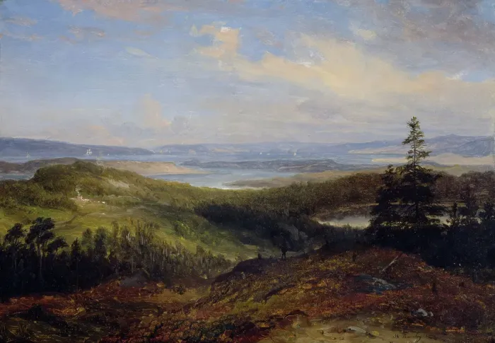 Framed Print : View of the Oslofjord, 1839. Creator: Thomas Fearnley Framed Print : View of the Oslofjord, 1839. Creator: Thomas Fearnley