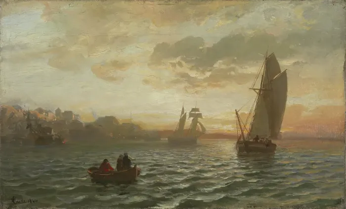 Framed Print : View from the Oslofjord, 1866. Creator: Hans Gude Framed Print : View from the Oslofjord, 1866. Creator: Hans Gude