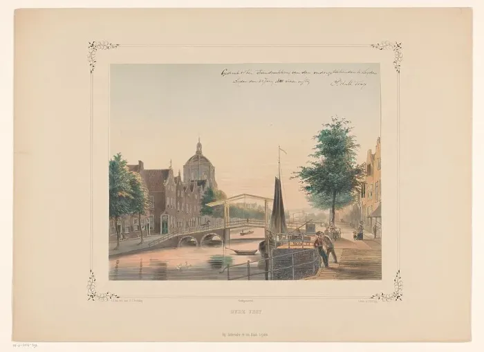 Framed Print : View of the Oude Vest in Leiden, 1854. Creator: Gerardus Johannes Bos Framed Print : View of the Oude Vest in Leiden, 1854. Creator: Gerardus Johannes Bos