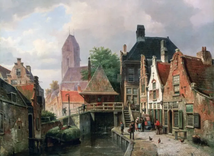 Framed Print : View of Oudewater, c1867. Artist: Hermanus Koekkoek Framed Print : View of Oudewater, c1867. Artist: Hermanus Koekkoek