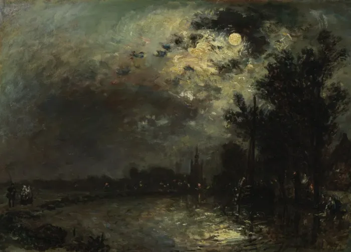 Framed Print : View on Overschie in Moonlight, 1872. Artist: Jongkind, Johan Barthold (1819-1891) Framed Print : View on Overschie in Moonlight, 1872. Artist: Jongkind, Johan Barthold (1819-1891)