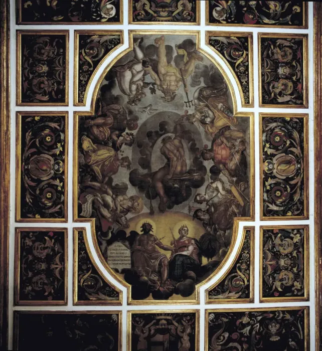 Framed Print : View of the paintings in the ceiling of the second floor room, in the Pilatos House of Sevilla Framed Print : View of the paintings in the ceiling of the second floor room, in the Pilatos House of Sevilla