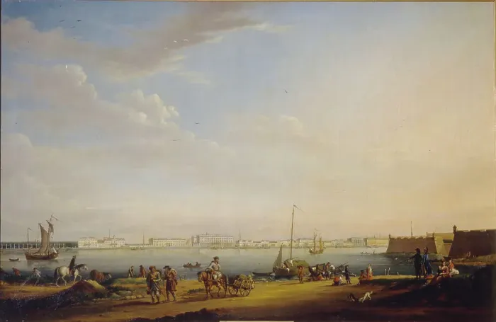 Framed Print : View of the Palace Square and Summer Garden from the Petersburg District, c. 1800. Artist: Mayr, Johann Georg, von (1760-1816) Framed Print : View of the Palace Square and Summer Garden from the Petersburg District, c. 1800. Artist: Mayr, Johann Georg, von (1760-1816)