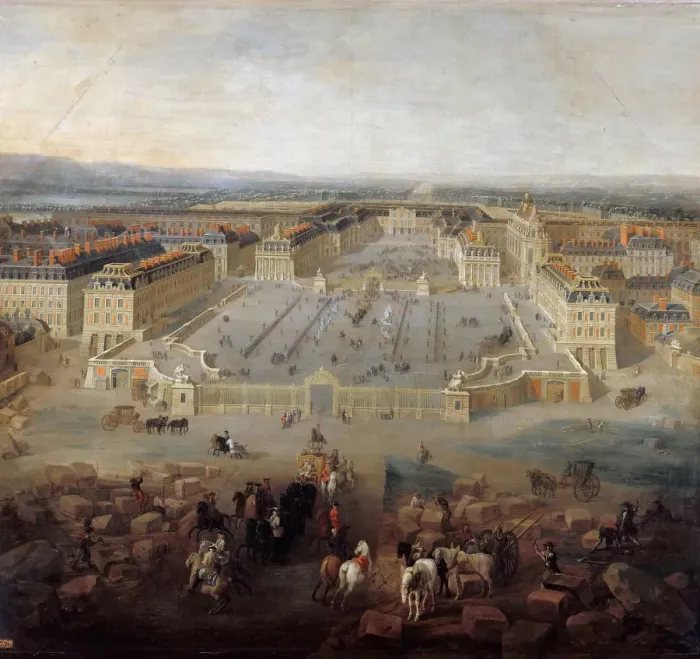 Framed Print : View of the palace of Versailles from the Place d Armes in 1722. Artist: Martin, Pierre-Denis II (1663-1742)