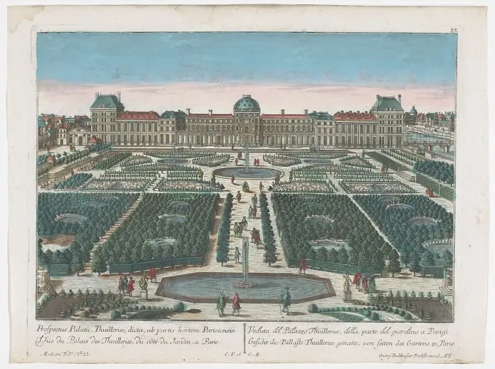 Framed Print : View of the Palais des Tuileries in Paris seen from the Jardin des Tuileries, 1742-1801. Creator: Georg Balthasar Probst Framed Print : View of the Palais des Tuileries in Paris seen from the Jardin des Tuileries, 1742-1801. Creator: Georg Balthasar Probst