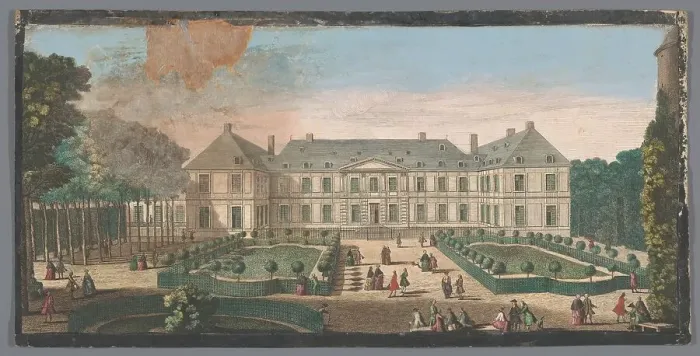 Framed Print : View of the Palais du Temple in Paris seen from the garden, 1700-1799. Creators: Anon, Jacques Rigaud Framed Print : View of the Palais du Temple in Paris seen from the garden, 1700-1799. Creators: Anon, Jacques Rigaud