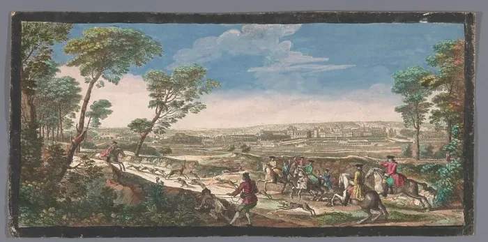 Framed Print : View of the Palais de Fontainebleau, 1700-1799. Creators: Anon, Jacques Rigaud Framed Print : View of the Palais de Fontainebleau, 1700-1799. Creators: Anon, Jacques Rigaud