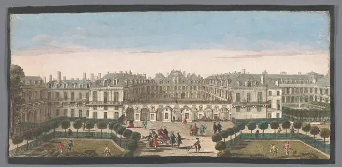 Framed Print : View of the Palais Royal in Paris, 1700-1799. Creators: Anon, Jacques Rigaud Framed Print : View of the Palais Royal in Paris, 1700-1799. Creators: Anon, Jacques Rigaud