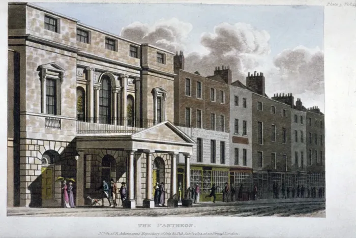 Framed Print : View of the Pantheon and adjoining premises on Oxford Street, Westminster, London, 1814 Framed Print : View of the Pantheon and adjoining premises on Oxford Street, Westminster, London, 1814