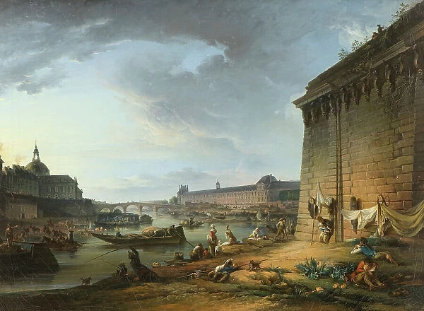 View of Paris from the Embankment beneath the Pont Neuf, c18th century. Creator: Elias Martin