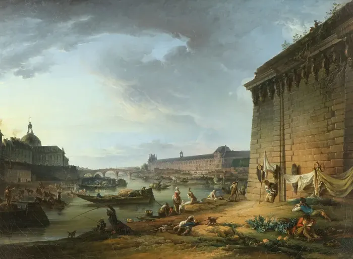 Framed Print : View of Paris from the Embankment beneath the Pont Neuf, c18th century. Creator: Elias Martin Framed Print : View of Paris from the Embankment beneath the Pont Neuf, c18th century. Creator: Elias Martin