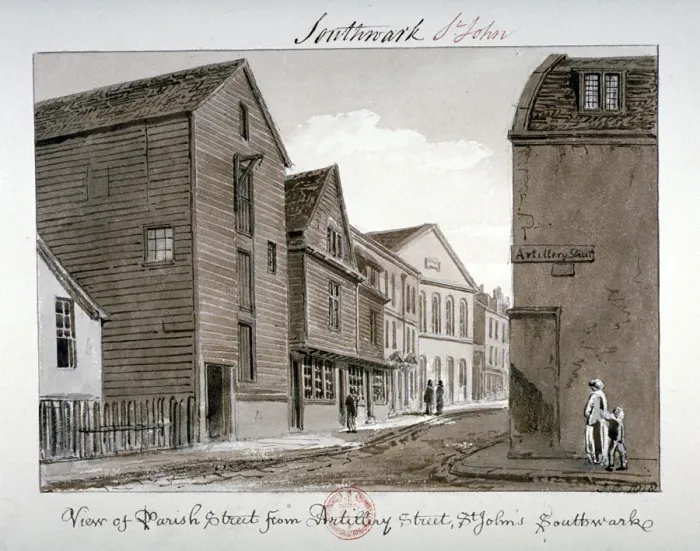 Framed Print : View of Parish Street and Artillery Street, Bermondsey, London, 1828 Framed Print : View of Parish Street and Artillery Street, Bermondsey, London, 1828